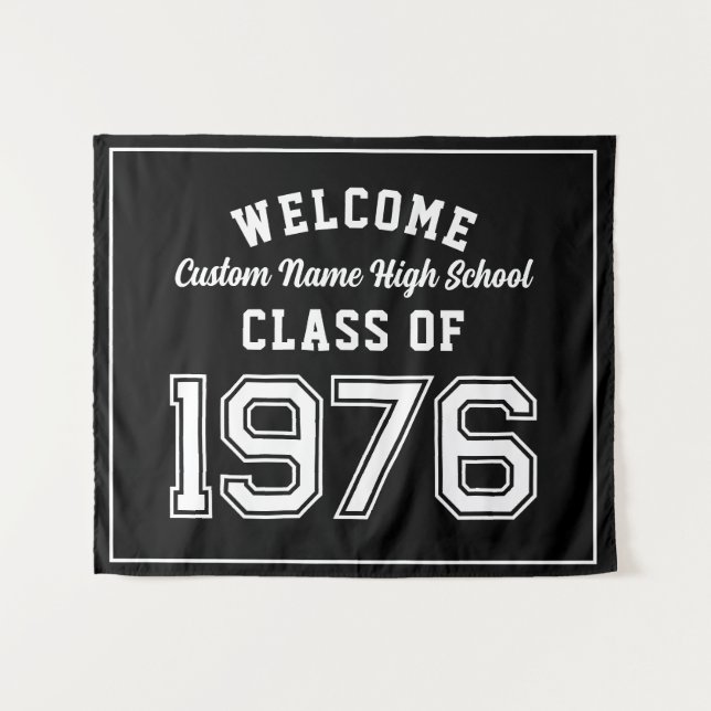 Welcome Class of 1976, Black Reunion Party Decor Wandteppich (Vorderseite (Horizontal))