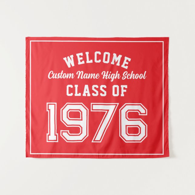 Welcome Class of 1976, Red Reunion Party Decor Wandteppich (Vorderseite (Horizontal))