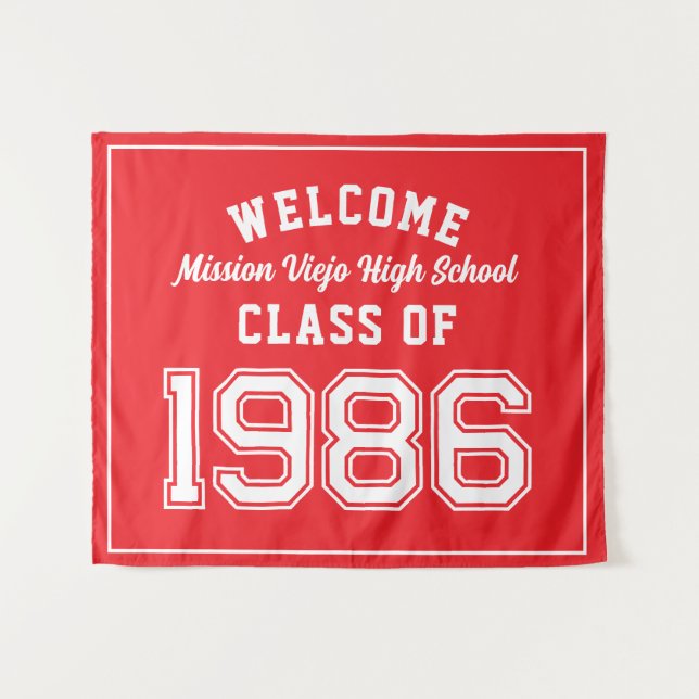 Welcome Class of 1986, Red Reunion Party Decor Tap Wandteppich (Vorderseite (Horizontal))