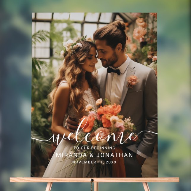 'Welcome' Custom Foto Wedding Acrylschild (Neutral)