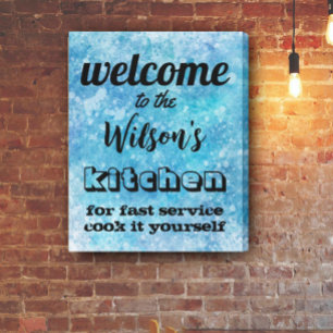 welcome custom kitchen quote humor wall art  blue leinwanddruck