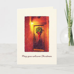 Welcome Door Wreath Snowy Weihnachtskarte Feiertagskarte