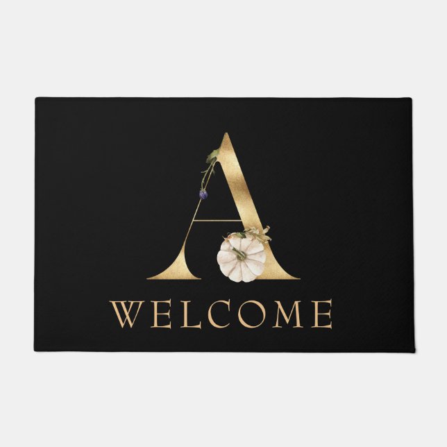 WELCOME Fall Monogram A mit Pumpkin Doormat Fußmatte (Vorderseite)