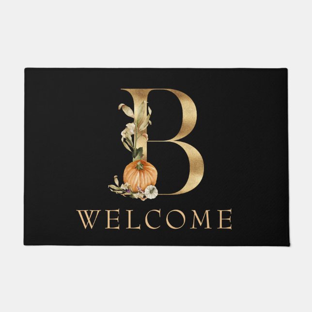 WELCOME Fall Monogram B mit Pumpkin Doormat Fußmatte (Vorderseite)