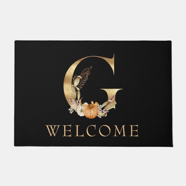 WELCOME Fall Monogram G mit Pumpkin Doormat Fußmatte (Vorderseite)