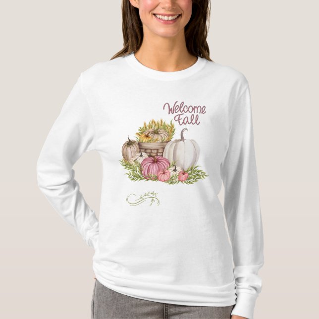 Welcome Fall Pumpkins Blume T-Shirt (Vorderseite)