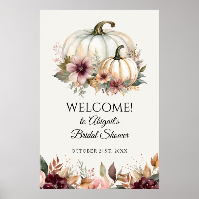 Welcome Fall White Pumpkin Floral Brautparty Poster (Vorne)