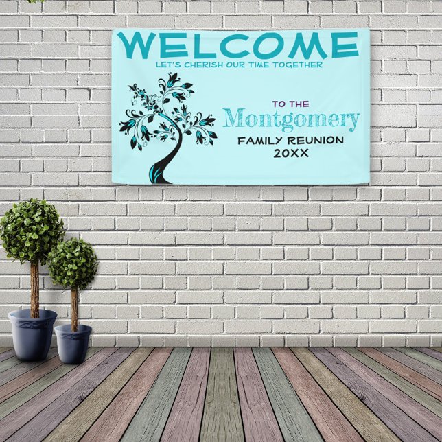 Welcome Family Wiedersehen Moderne Aquamarine Tree Banner (Von Creator hochgeladen)