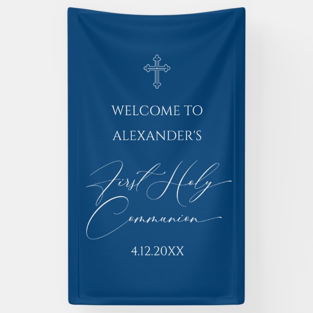 WELCOME FIRST COMMUNION banner custom BLUE (Vertikal)