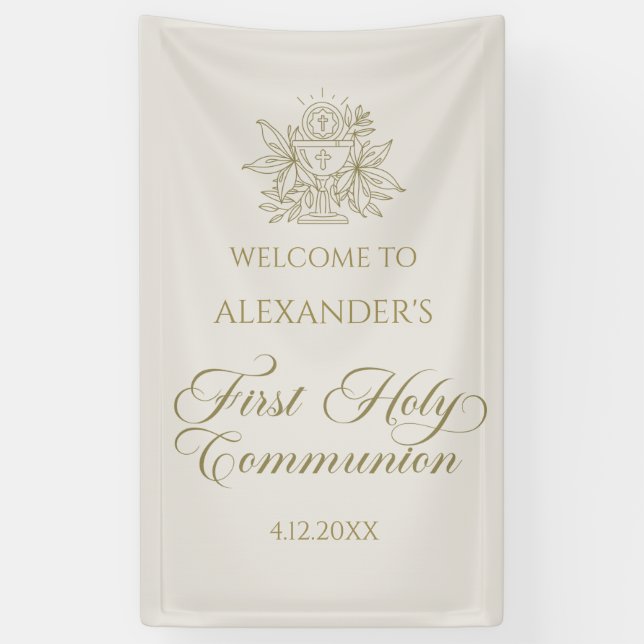 WELCOME FIRST COMMUNION banner custom marfil (Vertikal)