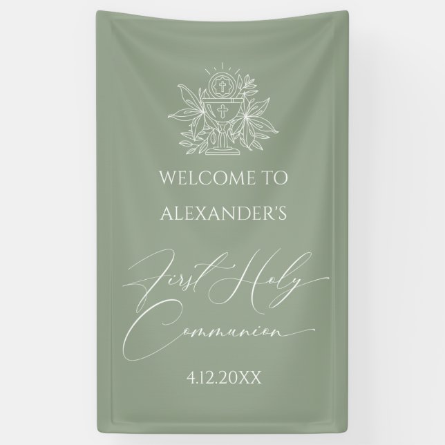 WELCOME FIRST COMMUNION banner custom Sage (Vertikal)