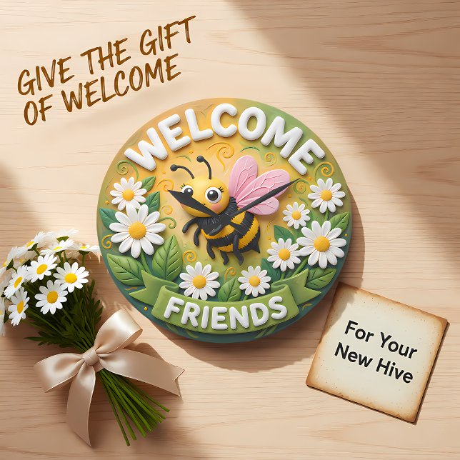 Welcome Friends Honey Bee Spring Große Wanduhr (Von Creator hochgeladen)