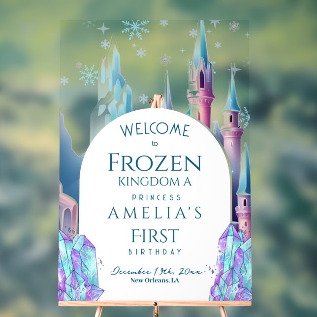 Welcome Frozen Kingdom 1st Birthday Cartoon Castle Acrylschild (Neutral)