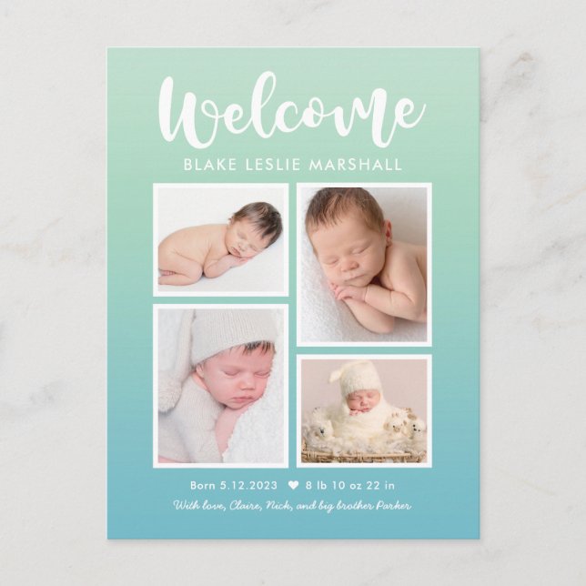 Welcome Gallery Modern Birth Ankündigung Postkarte (Vorderseite)
