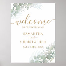 Welcome Gold Calligraphy & Eucalyptus Wedding Foa