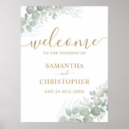 Welcome Gold Calligraphy & Eucalyptus Wedding Foa Poster