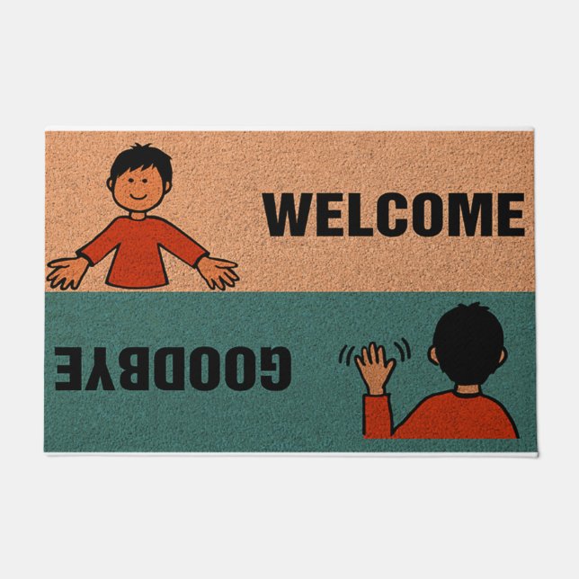 Welcome Goodbye Rug, Niedlicher Junge Fußmatte (Vorderseite)