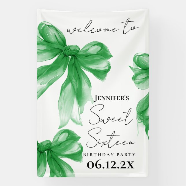 Welcome Green Bow Coquette Script Sweet 16  Banner (Vertikal)