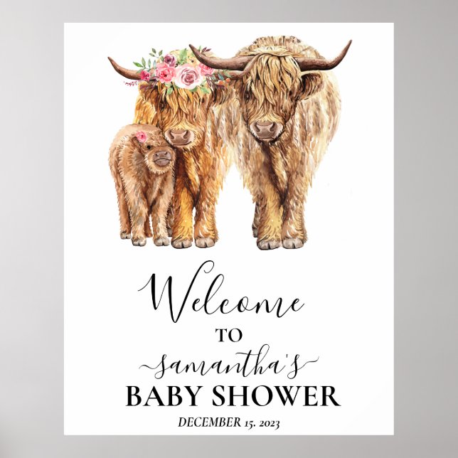  Welcome Highland Cow Couples Baby Shower  Poster (Vorne)