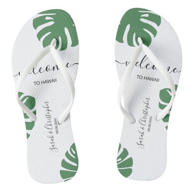 Welcome Hochzeit in Urlaubsort Custom Tropical lea Flip Flops (Fußbett)