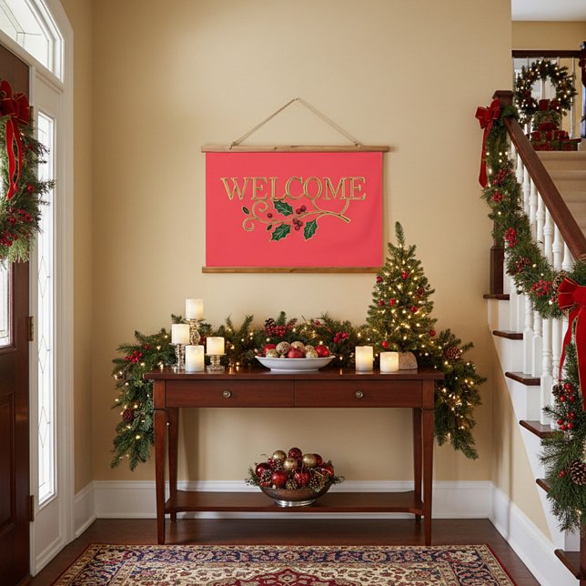 Welcome holly christmas guest  wandteppich mit holzrahmen (Von Creator hochgeladen)