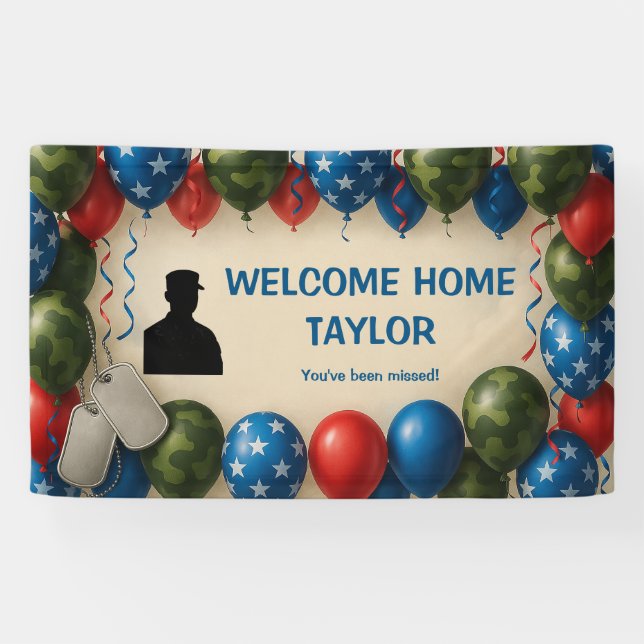 Welcome Home Military Banner – Custom Name Balloon (Horizontal)