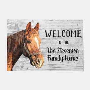 Welcome Horns Stables Animal Family Name Zuhause Fußmatte