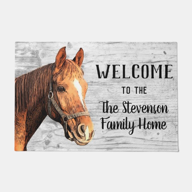 Welcome Horns Stables Animal Family Name Zuhause Fußmatte (Vorderseite)