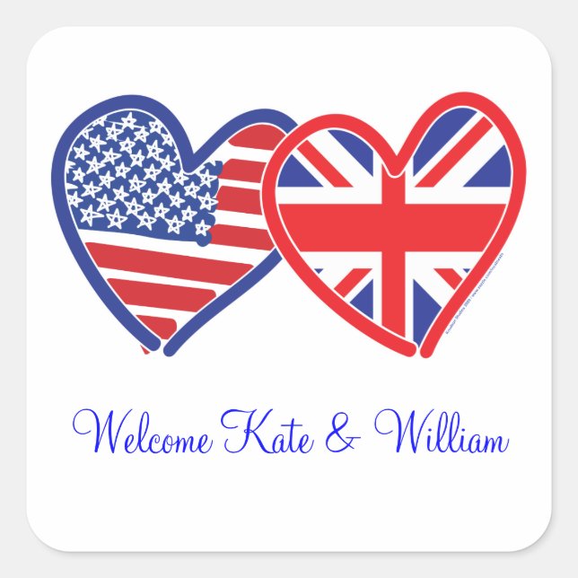 Welcome Kate & William/ Royal Wedding Quadratischer Aufkleber (Vorderseite)