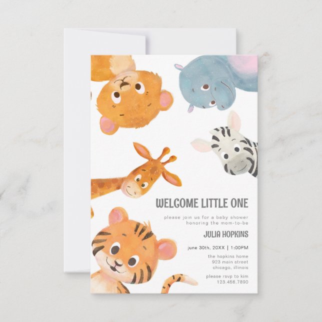 Welcome Little One Baby Animals Baby Shower Invita Einladung (Vorderseite)