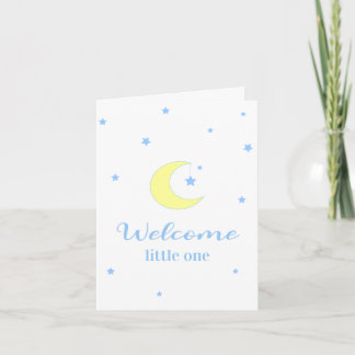 Welcome Little One Moon and Stars New Baby Blue  Karte