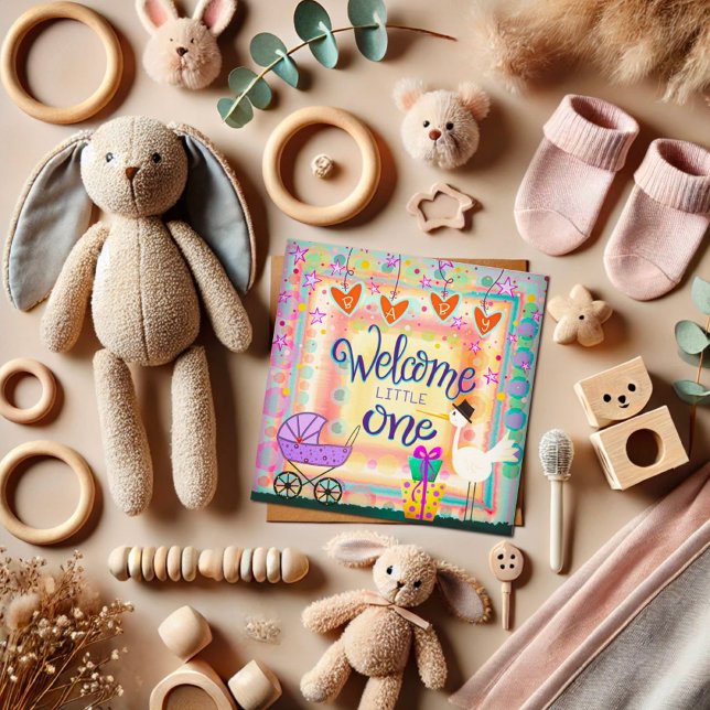 Welcome Little One Niedlich Stork Stroller Unisex Mitteilungskarte (Von Creator hochgeladen)