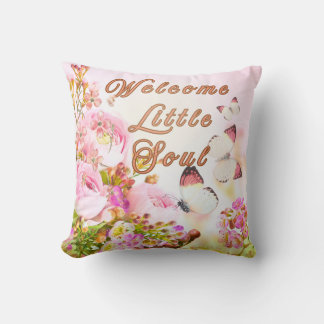 Welcome Little Soul Pillow – Pink Floral Butterfly Kissen