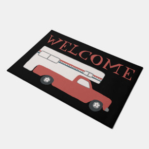 WELCOME LKW Campingplatz Vintag Motorhome Red Blue Fußmatte