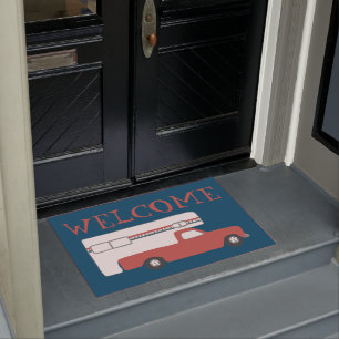 WELCOME LKW Campingplatz Vintag Motorhome Red Blue Fußmatte
