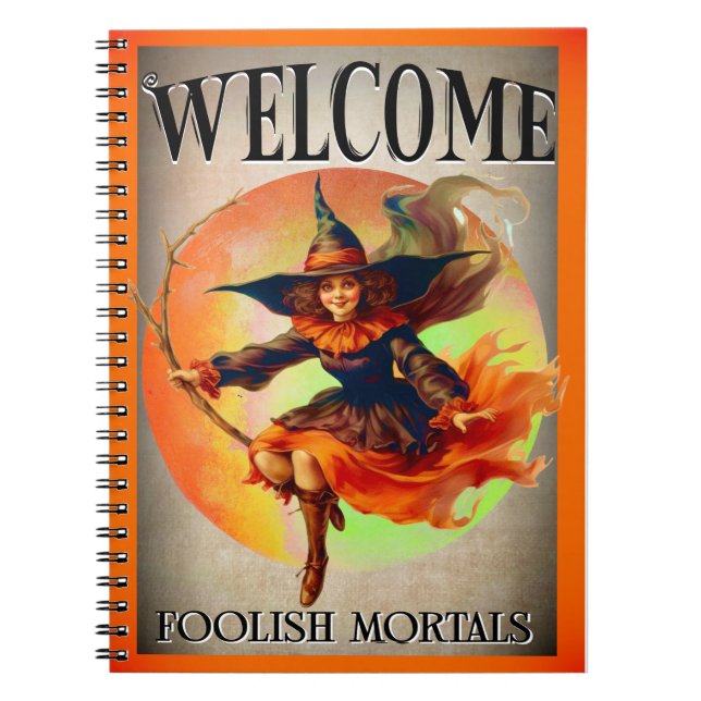 Welcome Mortal Halloween Hexe Notizblock (Vorderseite)