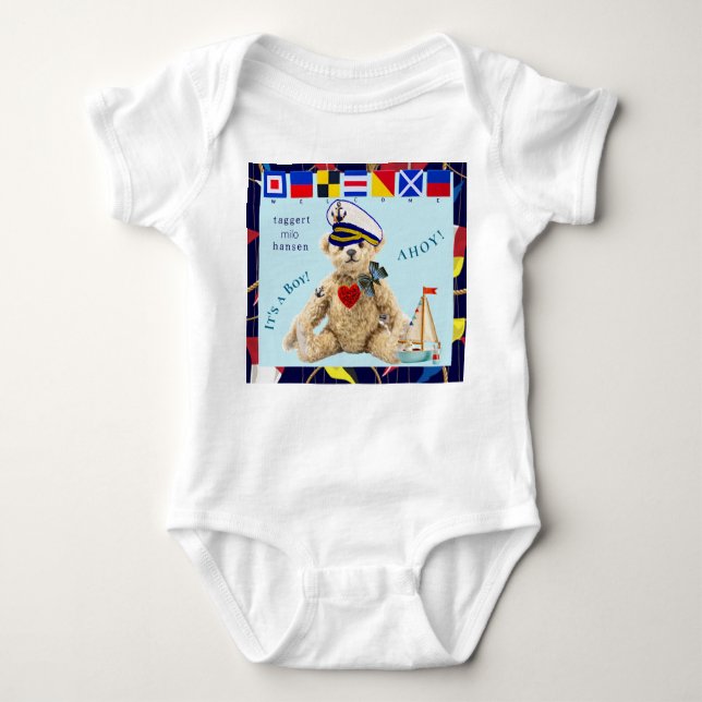 Welcome New Baby Sailor Bear Bodysuit Baby Strampler (Vorderseite)