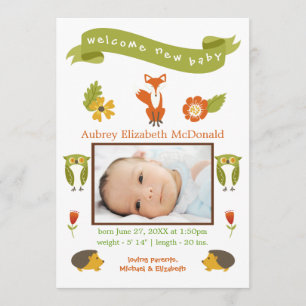 Welcome New Baby Woodland - Geburtserklärung Ankündigung