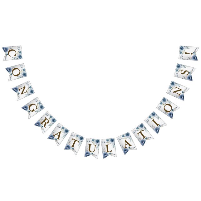 Welcome Party Dusty Blue Watercolor Blume Silver Wimpelkette (Alle)