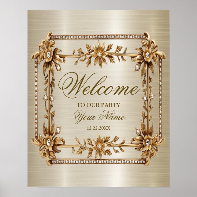 Welcome Party Golden Verziert Rectangle Dimond Poster (Vorne)