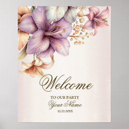 Welcome Party Watercolor Boho Pink Blume Elegant Poster
