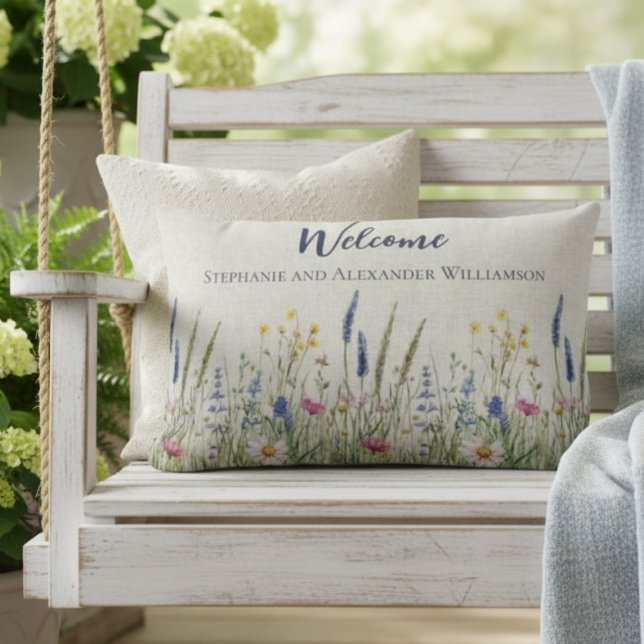 Welcome Porch Pillow – Wildflower Meadow Lendenkissen (Botanical wildflower personalized porch pillow)