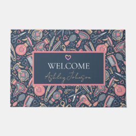 Welcome — Portuguese folk hair icons Navy & Blush Fußmatte