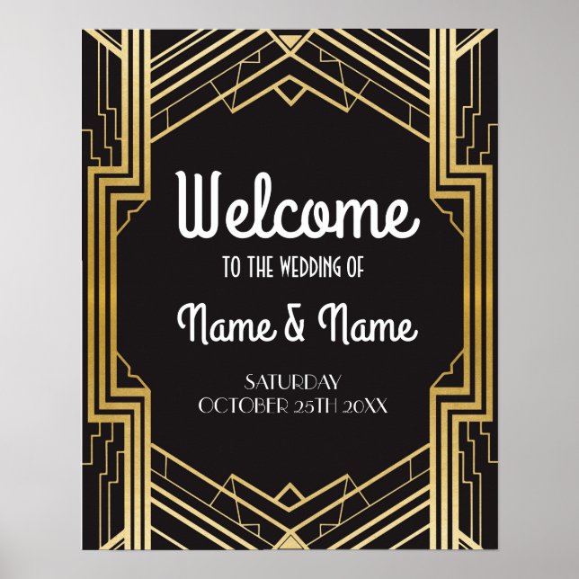 Welcome Poster Gatsby Art Deco Gold Wedding Poster (Vorne)