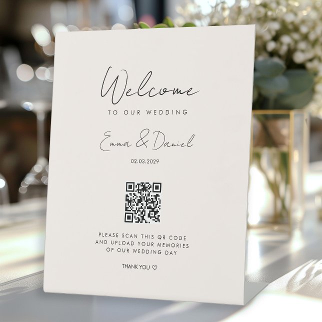 Welcome QR Code Wedding Galerie Beige Sockelschild (Von Creator hochgeladen)