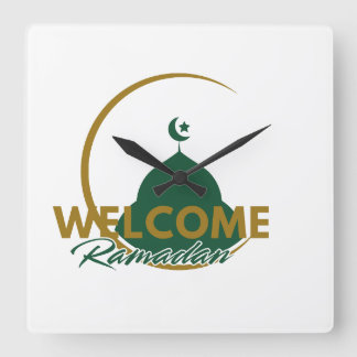 Welcome Ramadan Wall Clock – Islamic Mosque Cresce Quadratische Wanduhr