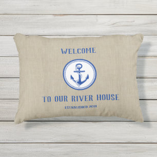 Welcome River House Boat Anchor Year Imitate Linen Kissen Für Draußen