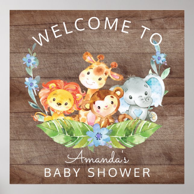 Welcome Safari Jungle Babyduschzeichen Poster (Vorne)