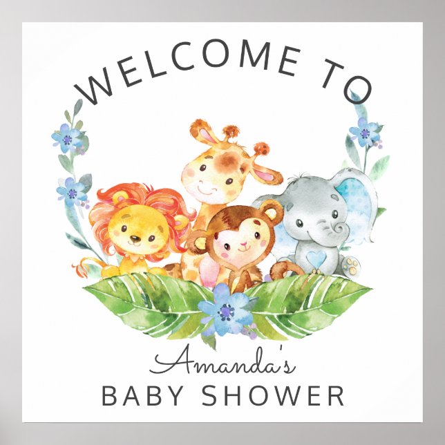 Welcome Safari Jungle Babyduschzeichen Poster (Vorne)