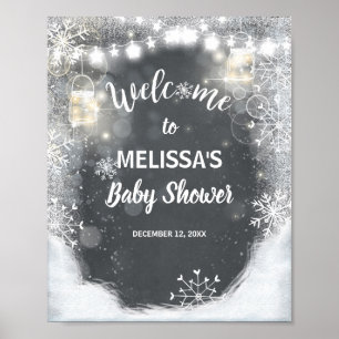Welcome Sign baby shower Winter Snowflakes Chalk Poster